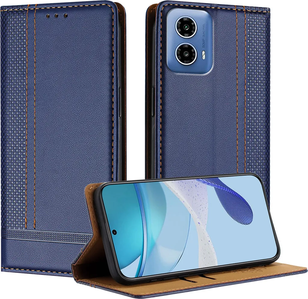 Cover Motorola Moto G34 5G Pelle Blu con Supporto e Porta Carte