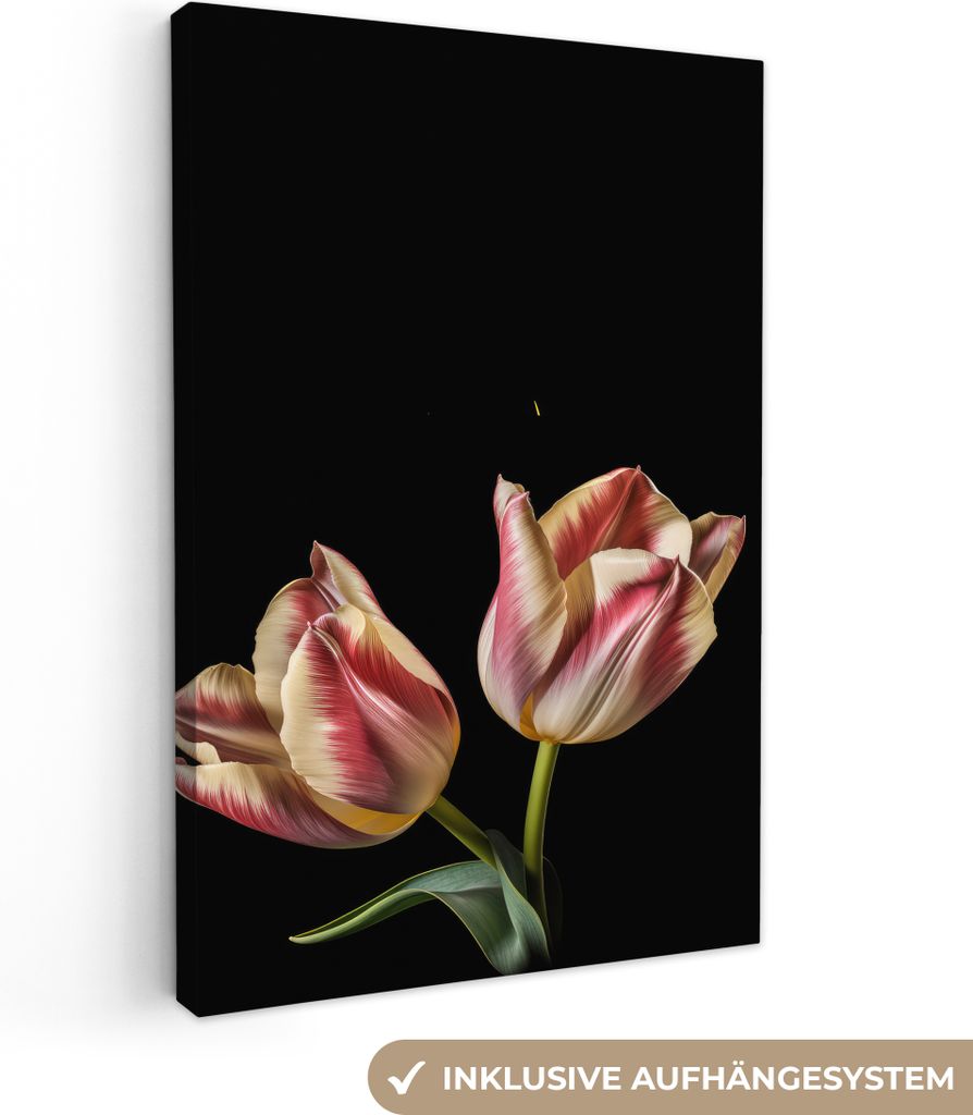 OneMillionCanvasses - Leinwandbilder - 90x140 cm, Tulpen - Blumen - Rosa - Weiß - Natur, Wandbilder Kunstdruck Wanddekoration - Foto auf Leinwan...