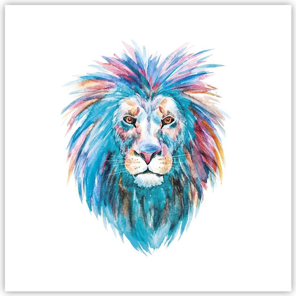Poster - Poster ohne Rahmen - Bunt Löwe Mähne - 50x50 cm - Wand Bild - Wanddeko - Wandbilder - Kunstposter - Wandposter - Bilder - Kunstdruck - W...