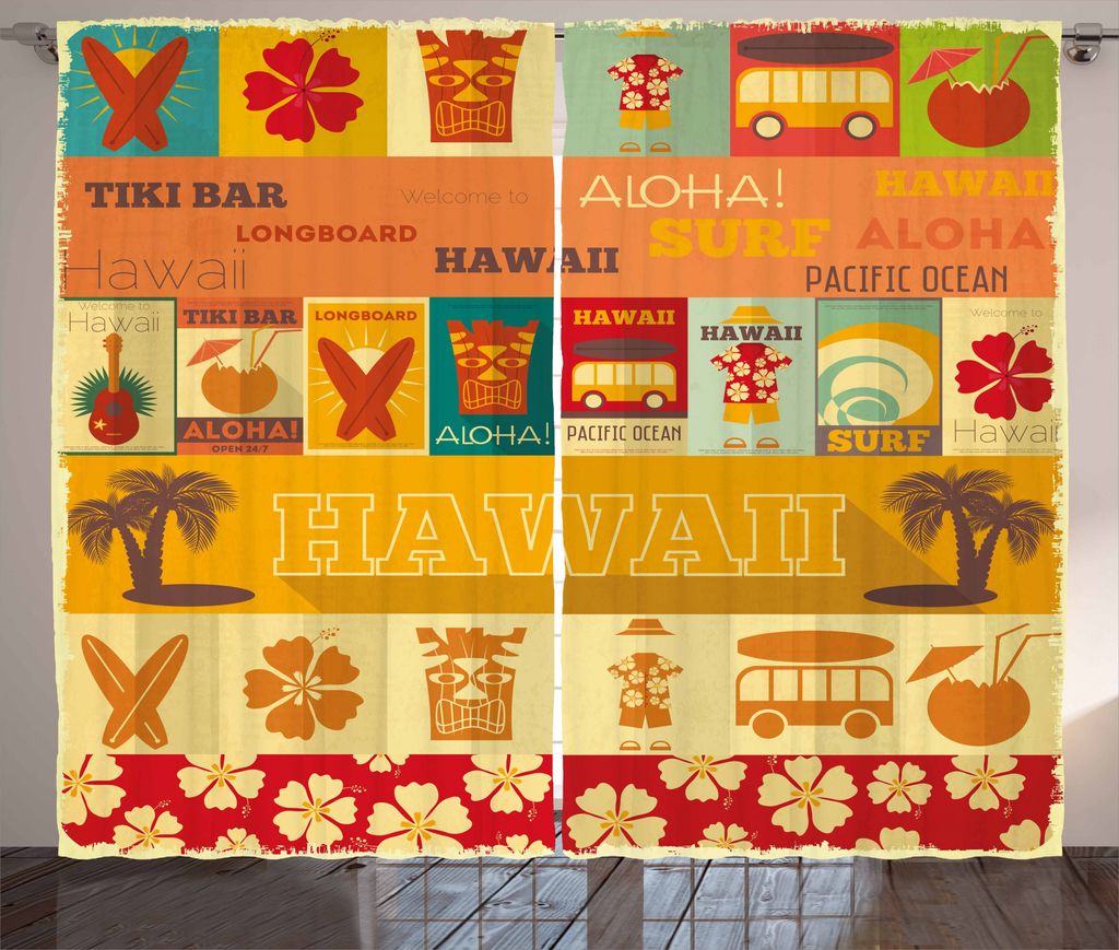 ABAKUHAUS Tiki Bar Rustikaler Gardine, Alte Reisekarten, Schlafzimmer Kräuselband Vorhang mit Schlaufen und Haken, 280 x 225 cm, Mehrfarbig
