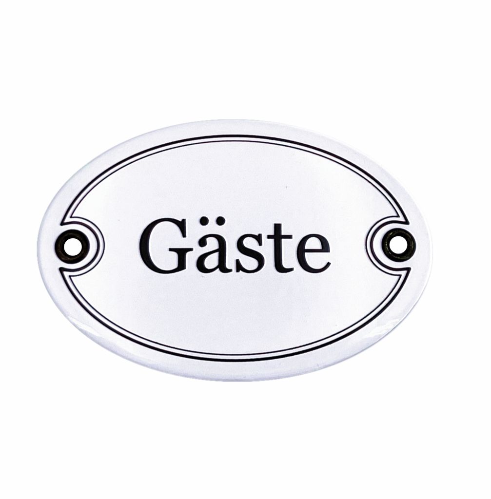 Emaille Türschild GÄSTE oval 7x10 cm Schild Emailschild Vintage Metallschild - Blechschild - Küchendeko - Deko Retro Wandschild (Weiß)