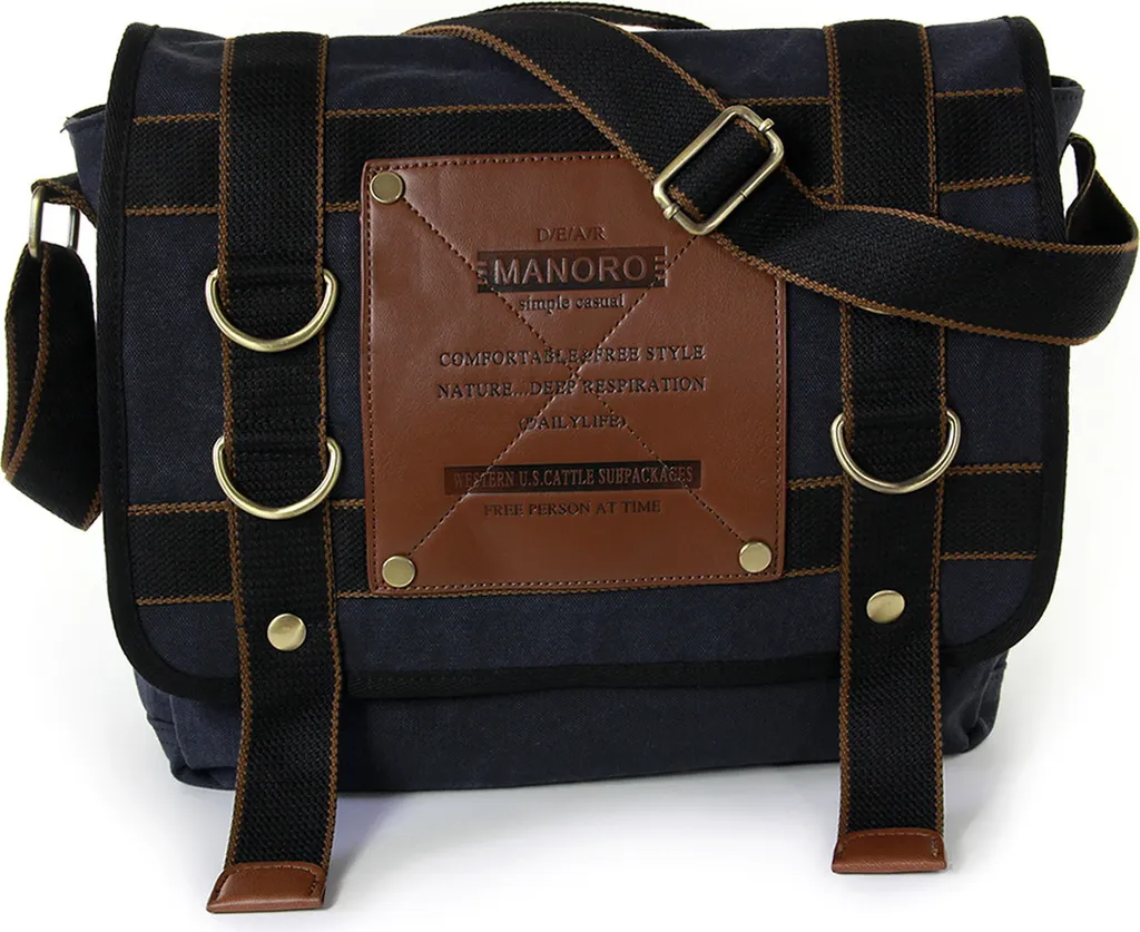 Borsa Manoro Vintage Uomo Tela Nera 35x12x32 | Messenger Porta Tablet
