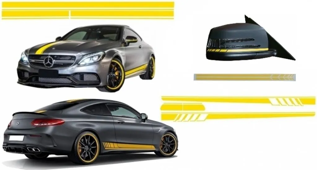 Kit Sticker de Carrosserie Mercedes C205 A205 Bande Jaune Mat Complet