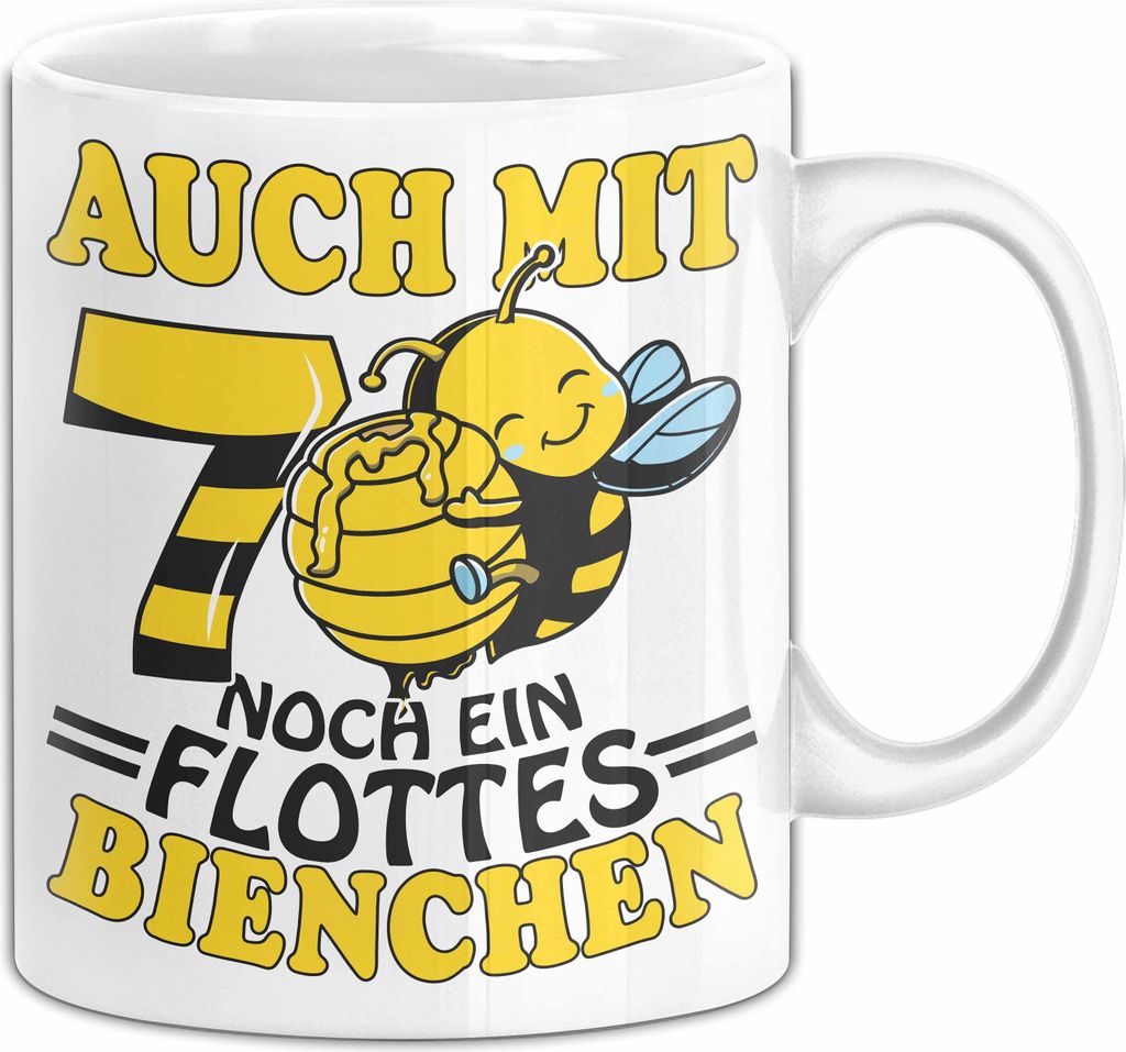 70. Geburtstag Tasse Geschenk Frauen Oma Großmutter Geschenkidee 70Er Bienen Auch Mit 70 Noch Ein Flottes Bienchen (Weiß)