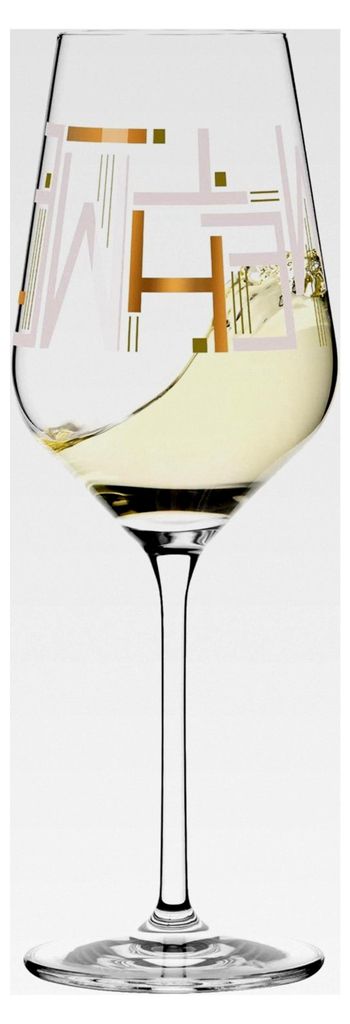Weißweinglas 300 ml - Serie Herzkristall Nr. 10 - mit Buchstabenmotiv in Roségold - Hergestellt in Deutschland