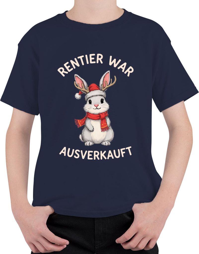 Rentier war t Hase Weihnachten lustig Geschenk Geweih Uni Kinder T-Shirt, Navy, 140