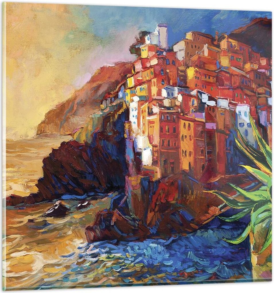 Bilder auf glas - Einteilig - Manarola Bunt Öl - 60x60cm - Glasbilder - Wandbilder - Bilder - zum Aufhängen bereit - Wanddekoration aus Glas - Gl...