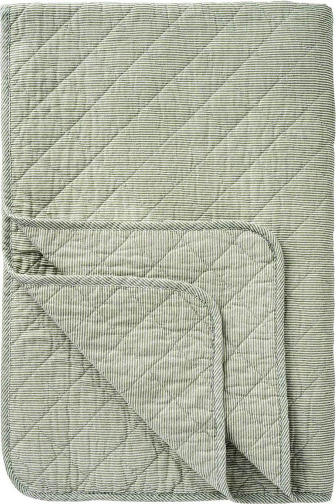 Plaid FARMHOUSE staubig grün weiß gestreift Decke Quilt Steppdecke Land IB LAURSEN