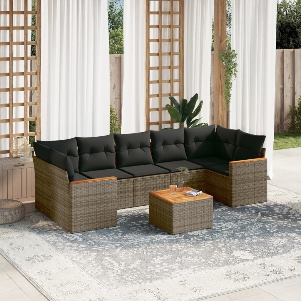 Möbel 8-tlg. Garten-Sofagarnitur mit Kissen Grau Poly Rattan 2024