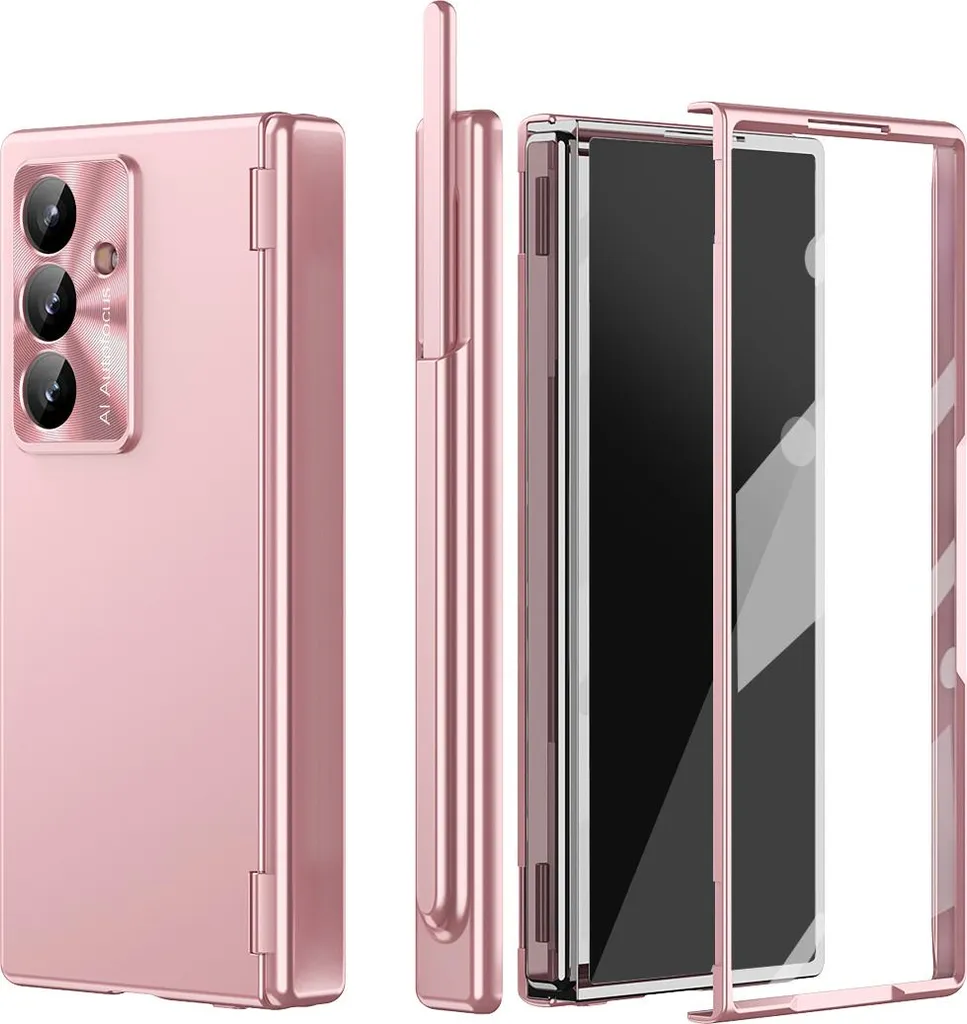 Custodia per Samsung Galaxy Z Fold 7 protezione a cerniera magnetica con supporto per penna, custodia protettiva contro i graffi con pellicola sulla lente e sullo schermo Pink