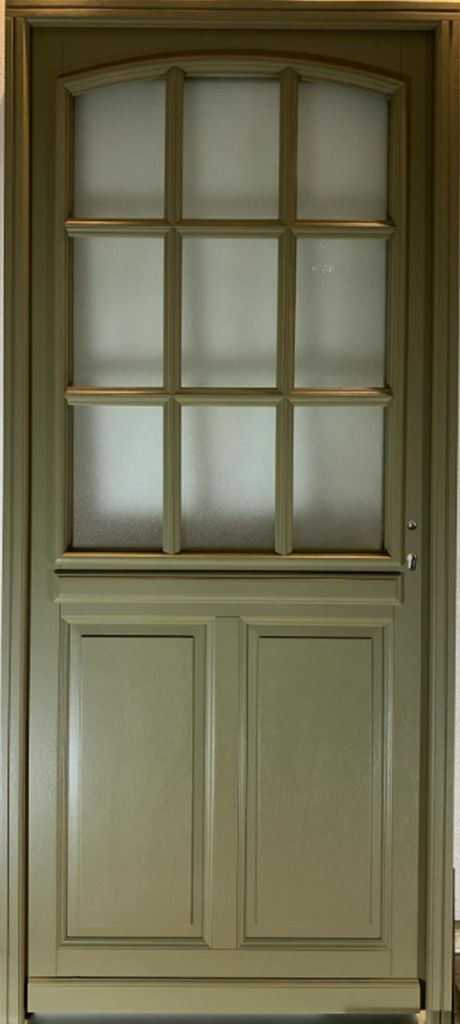 Porte d'entree Bois vitree, Andore Vert RAL 7002, H215 x Image du produit 