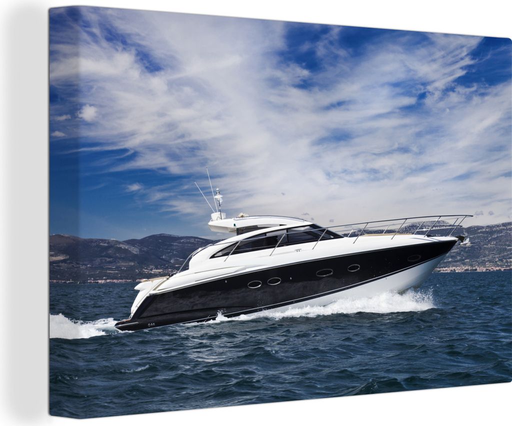 OneMillionCanvasses - Leinwandbilder - 140x90 cm, Schnellboot auf dem Meer, Wandbilder Kunstdruck Wanddekoration - Foto auf Leinwand - Gemälde a...