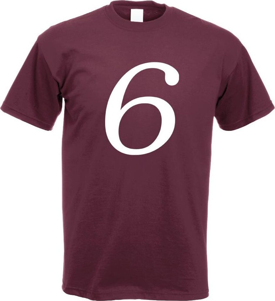 Kiwistar - T-Shirt - Burgund - Zahl 6 - Zahlen Nummern Motiv Bedruckt Funshirt Design Print - mit Motiv Bedruckt - Funshirt Design - Sport - Freize...