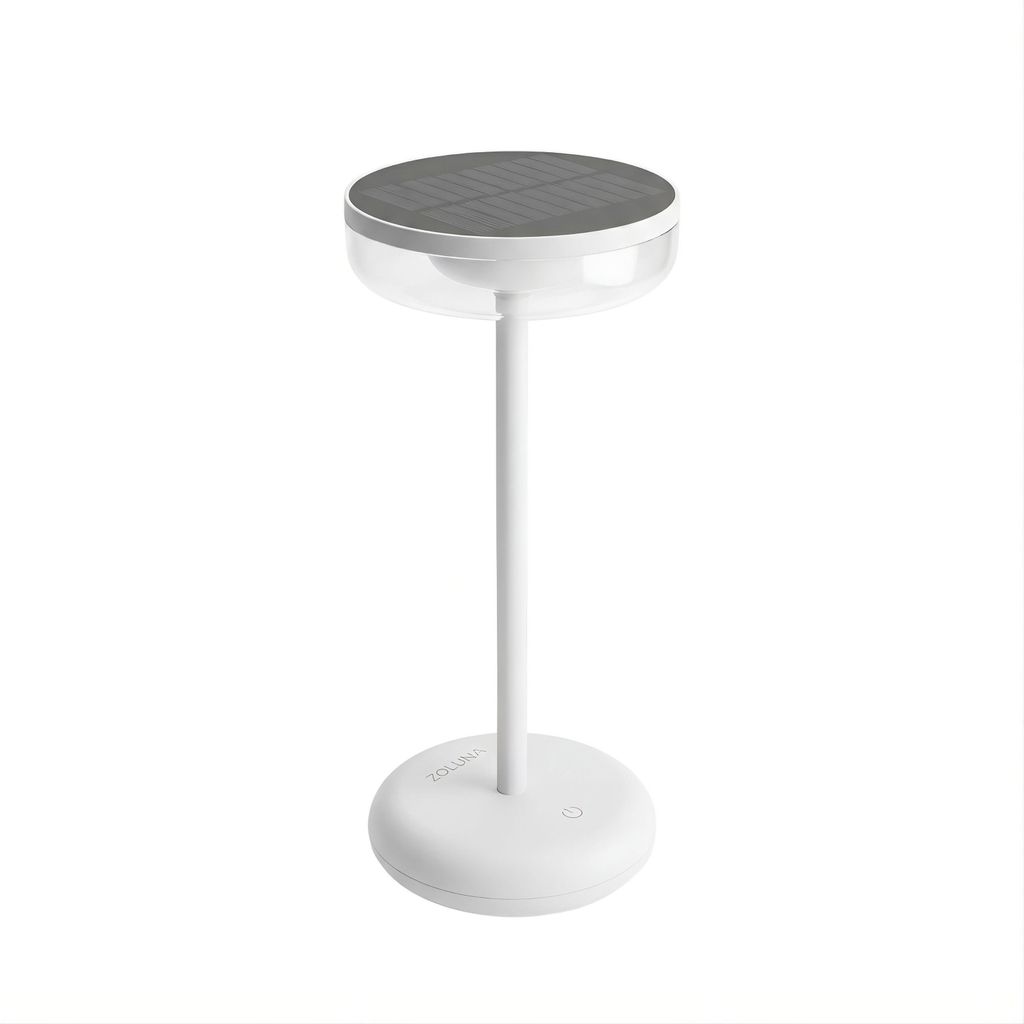 ZOLUNA Solar Tischleuchte Bobbie Weiß – Dimmbar via Touch – USB-C aufladbar – 160 Lumen – Warmweißes Licht (2700K) – IP44 Wetterfest