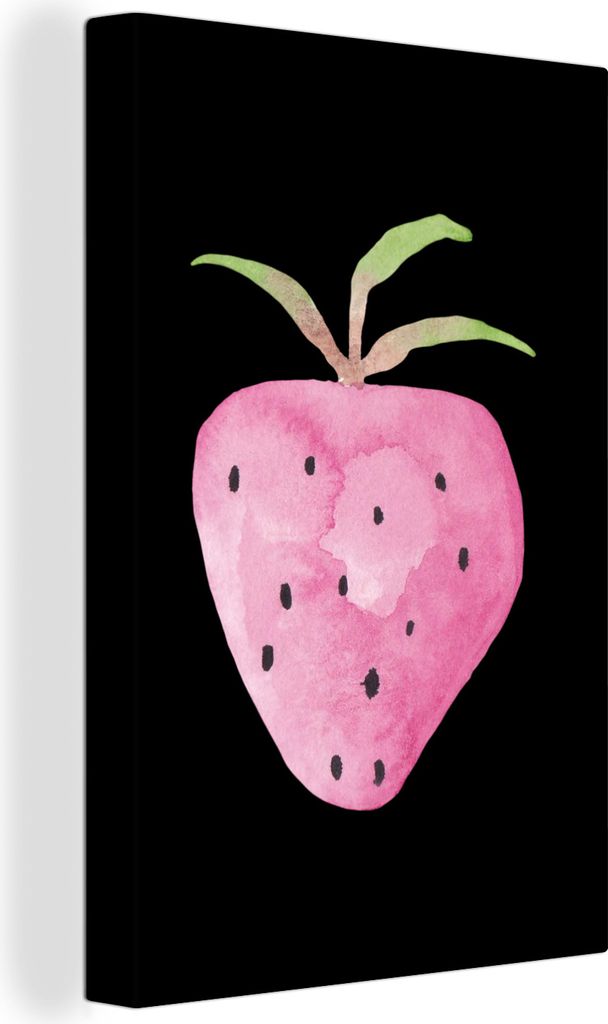 OneMillionCanvasses - Leinwandbilder - 90x140 cm, Erdbeere - Aquarell - Rosa - Schwarz, Wandbilder Kunstdruck Wanddekoration - Wandschmucke - Sch...