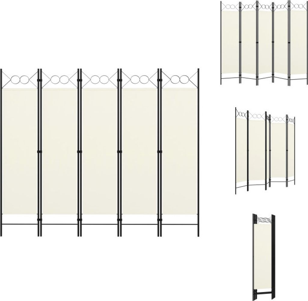vidaXL 5dílný dělič pokojů krémově bílý 200x180 cm - Dělič Obrázek produktu 