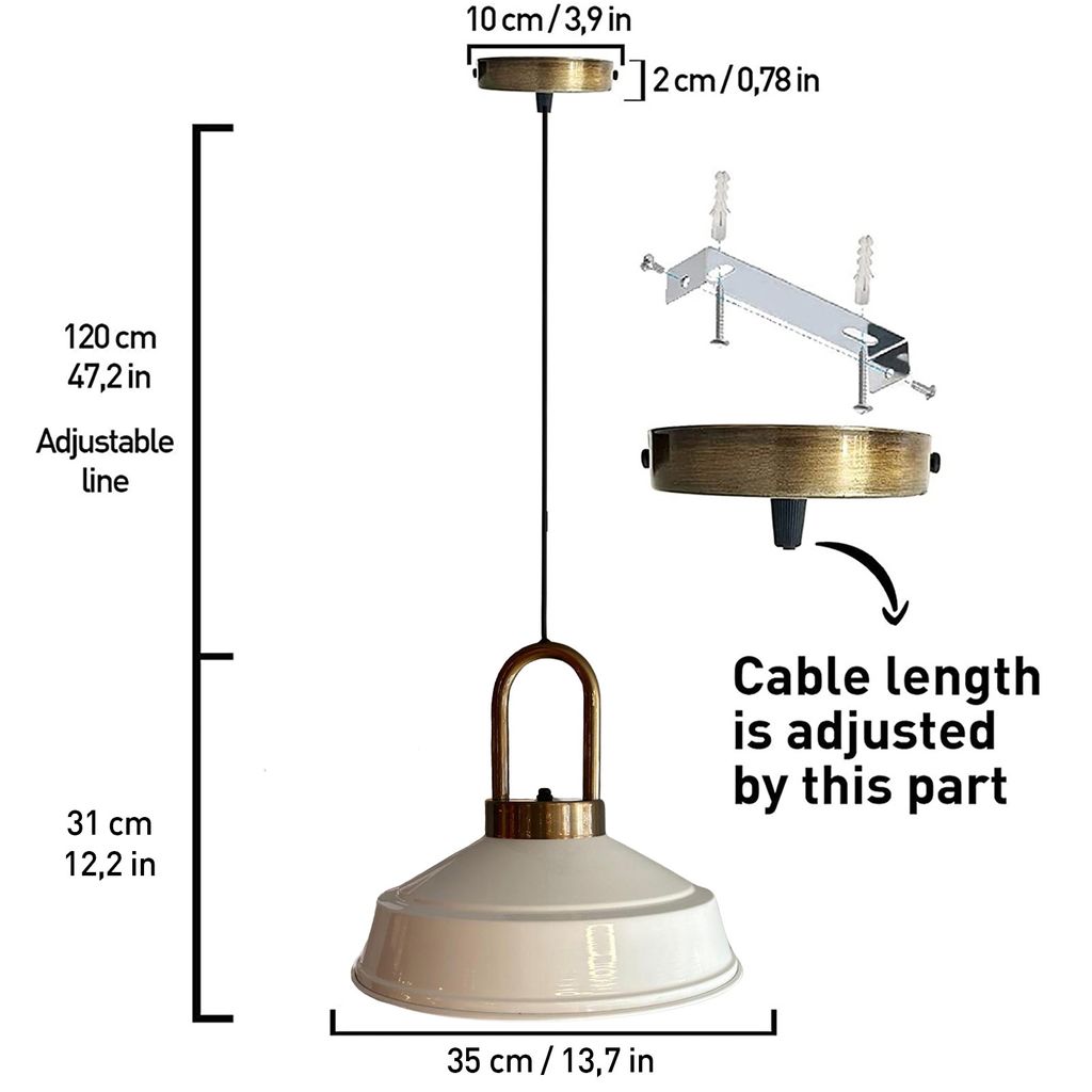 Pendelleuchte Asletl Ø35 cm, Industrial Weiß-Weiß Metall Hängelampe