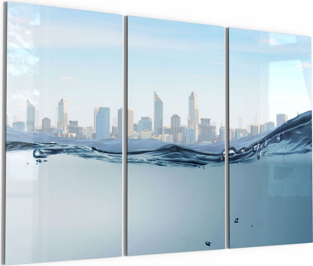 DEQORI Glasbilder Acryl 3x50x100 cm 'Skyline Wasseransicht' Wandbilder XXL groß