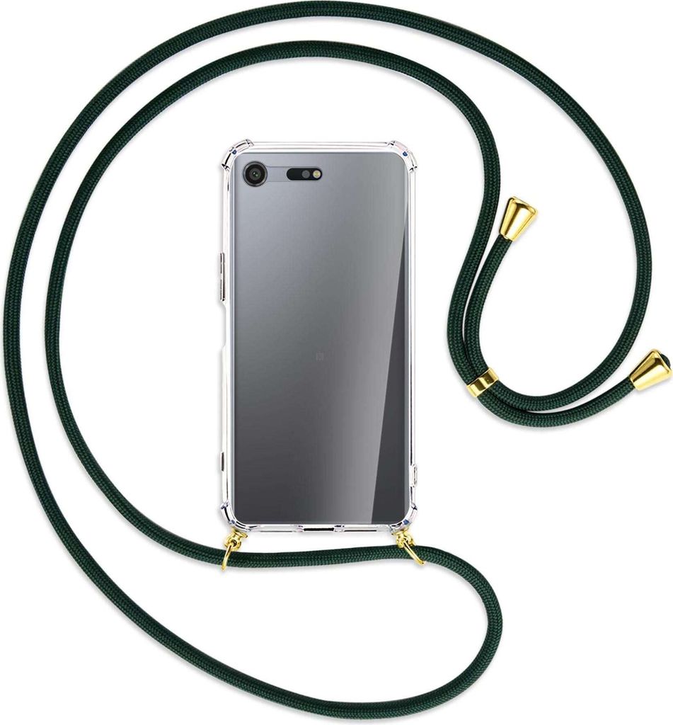 Handykette Backcover-Schutzhülle mit Band (Metall goldfarben) für Sony Xperia XZ Premium - dunkelgrün