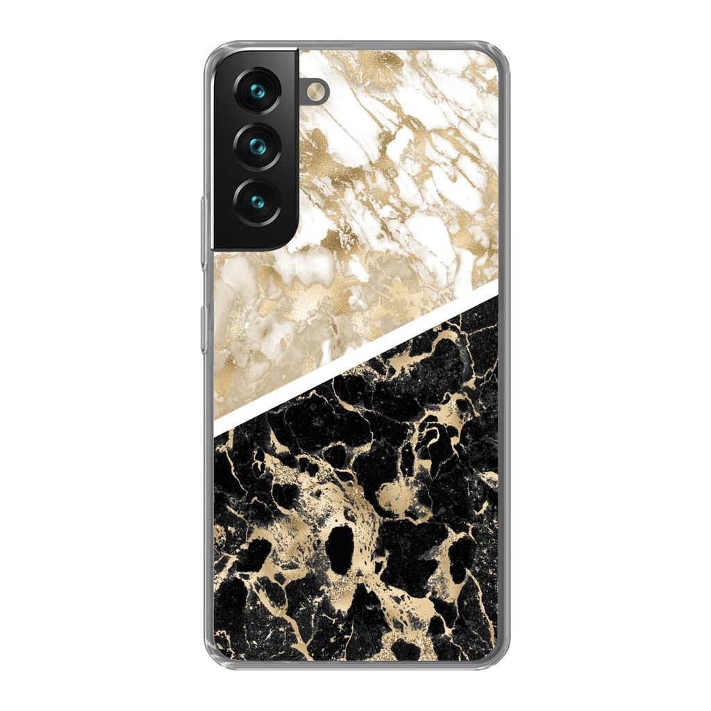 MuchoWow Handyhülle Schutzhülle Hülle für Samsung Galaxy S22 Plus Marmor - Schwarz und Gold - Schick Silikon Softcase Handy Hülle - Schutzab...