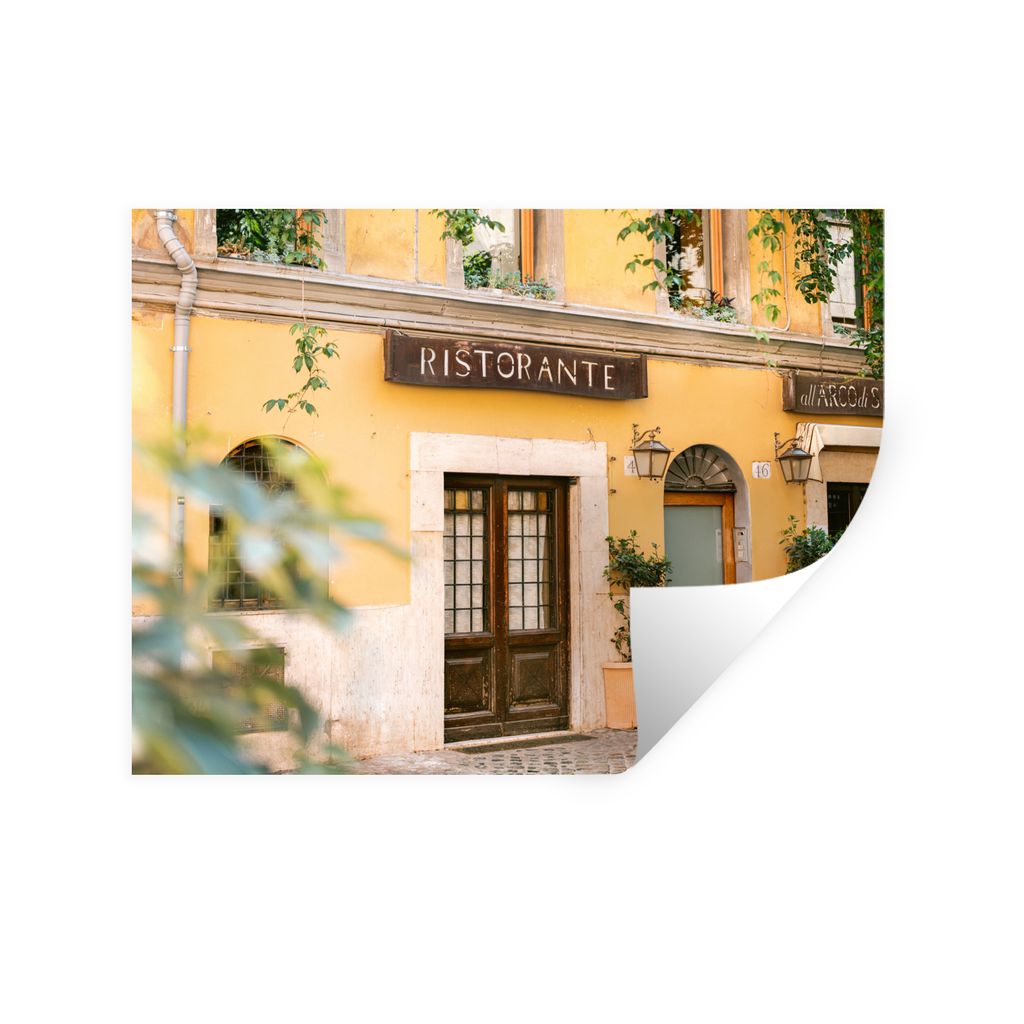 MuchoWow Wandtattoo Wandsticker Wandaufkleber Rom - Restaurant - Gelb - Pflanzen - Tür 120x90 cm Selbstklebend und Repositionierbar - Aufkleber