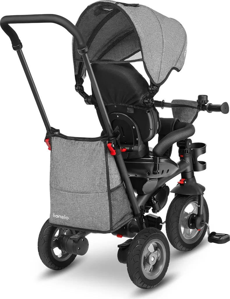 Lionelo Tris Tricycle évolutif enfant dès 1 an Gris avec canne parentale