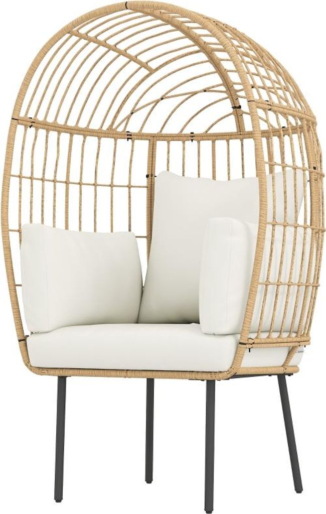 Rattansessel Ei-Förmig mit abnehmbarem Kissen, Polster, übergroße Outdoor Sessel aus Rattan, Wetterfest Korbsessel Gartenstühle für Garten Balkon