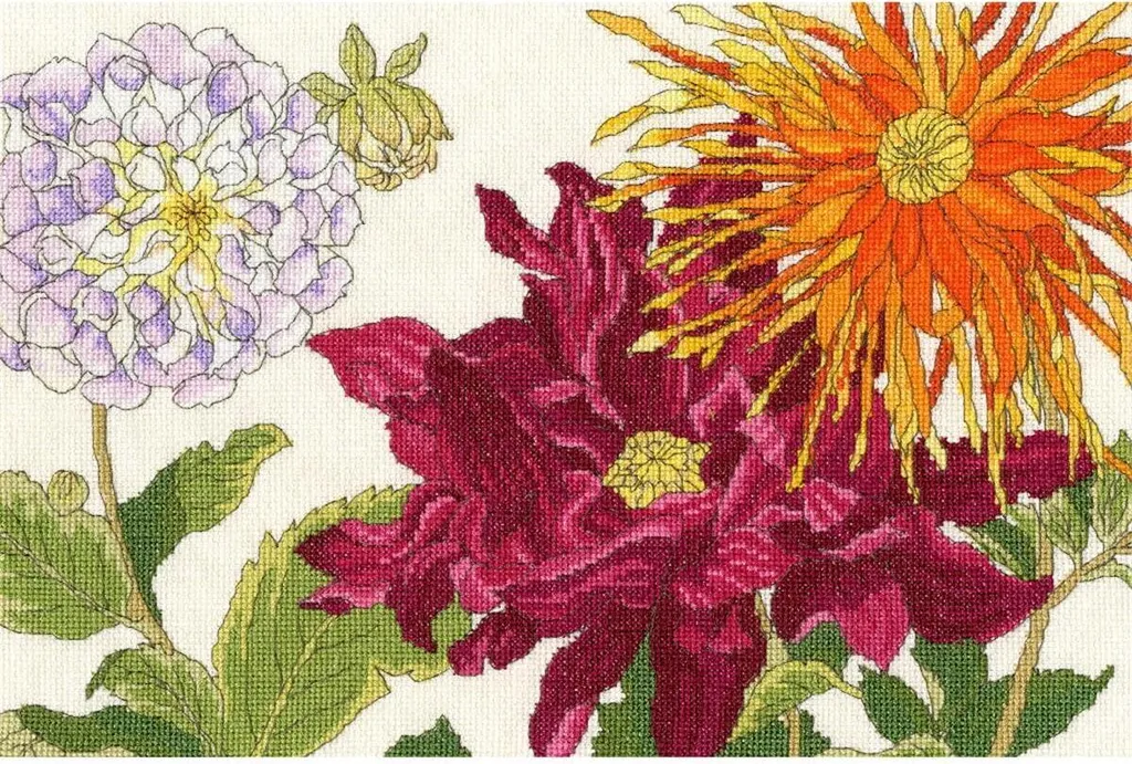 Bothy Threads Dahlia Flowers XBD11 Kit Punto Croce Contato 36x24cm
