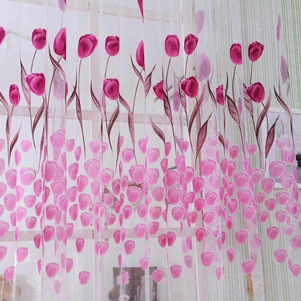 Romantischer Tulpendruck Voile Sheer Curtain Drape Divider Valance für Türfenster