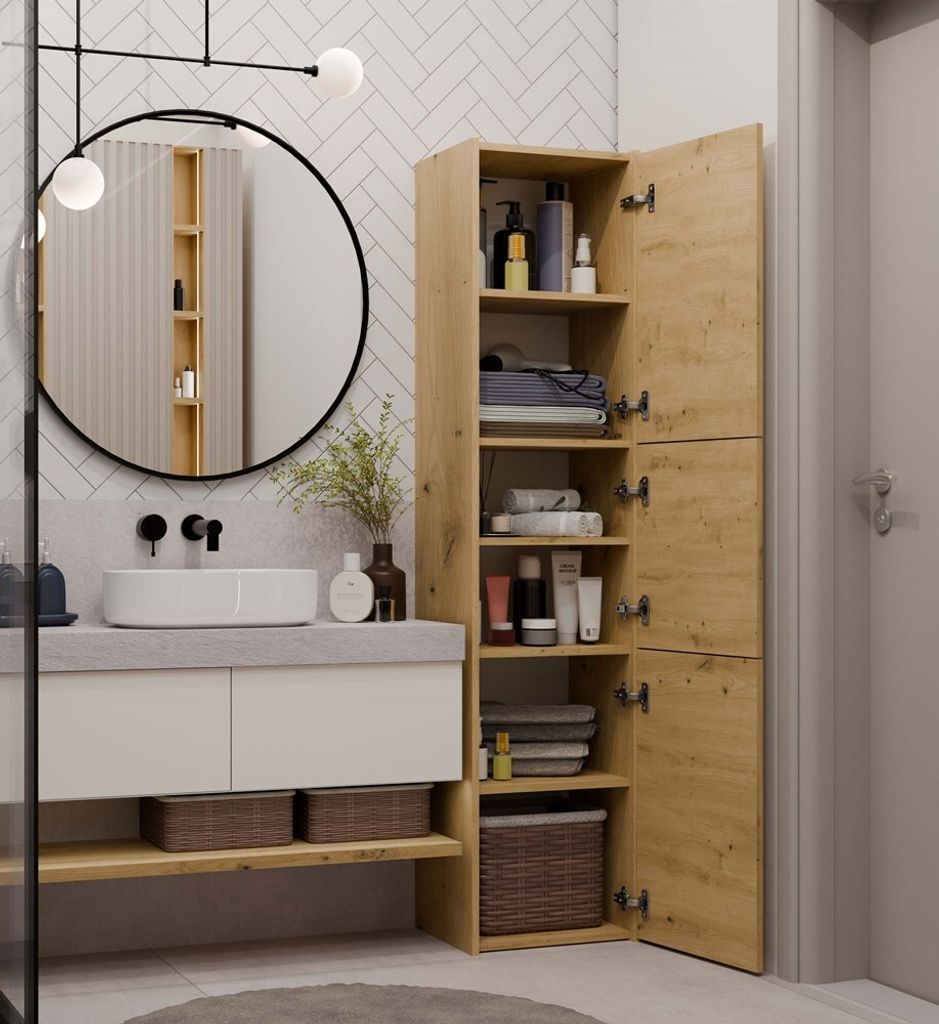 Schmaler Schrank für das Badezimmer MARGO – Eiche Artisan Produktbild 8