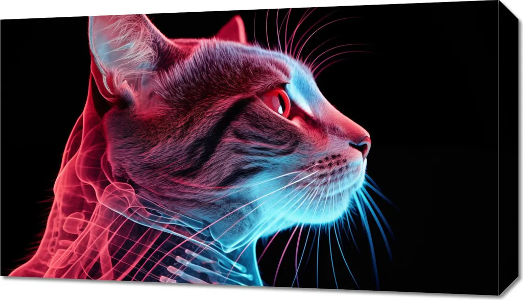 Decorazione Parete Gatto Cybernetico 70x40 - Arte Digitale Futurista