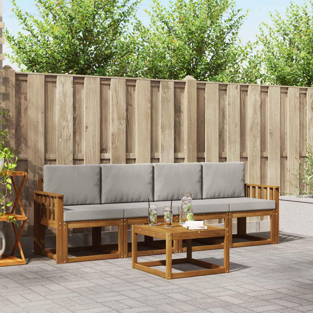 Outdoor-Sofagarnitur - VIDAXL - Terrassen-Sofa - mit Kissen - 5 pcs - Natürlich und Hellgrau