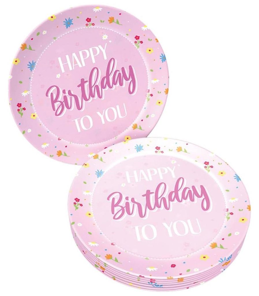Happy Birthday Rosa Teller – 8er-Pack, Ø 23 cm, zarte Deko für den Geburtstag