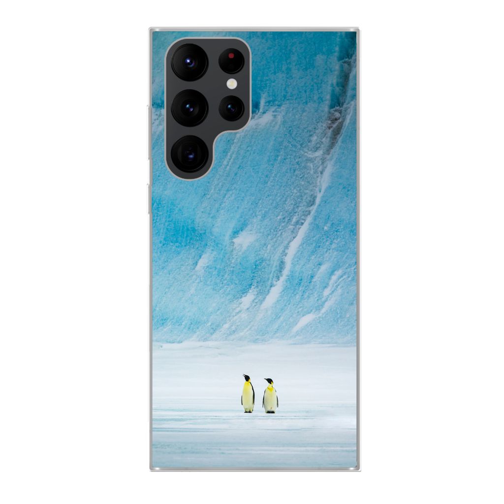 MuchoWow Handyhülle Schutzhülle Hülle für Samsung Galaxy S22 Ultra Zwei Kaiserpinguine vor einem Eisberg Silikon Softcase Handy Hülle - Abbi...