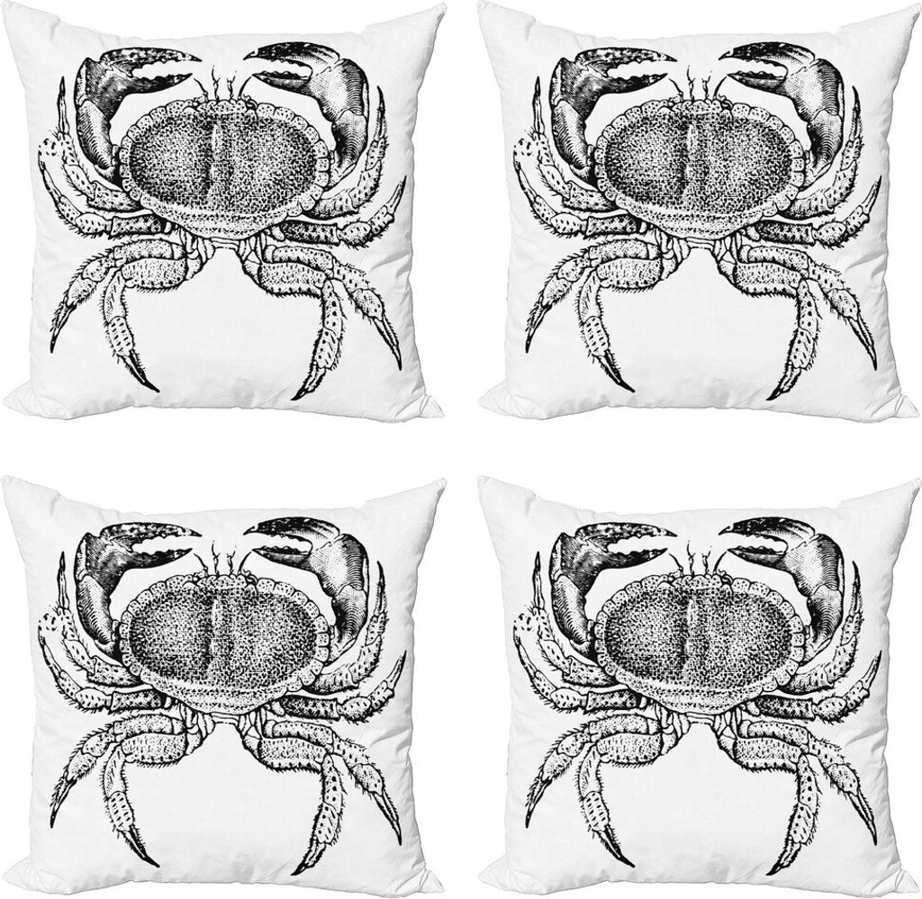 ABAKUHAUS Krabben Kissenbezug Set (4 Stück), Meeresfrüchte Themen Design, Moderner Doppelseitiger Digitaldruck, 40 cm x 40 cm, Schwarz und weiß