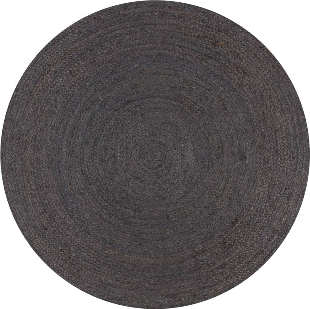 Ankonbej Teppich Handgefertigt Jute Rund 120 cm Dunkelgrau