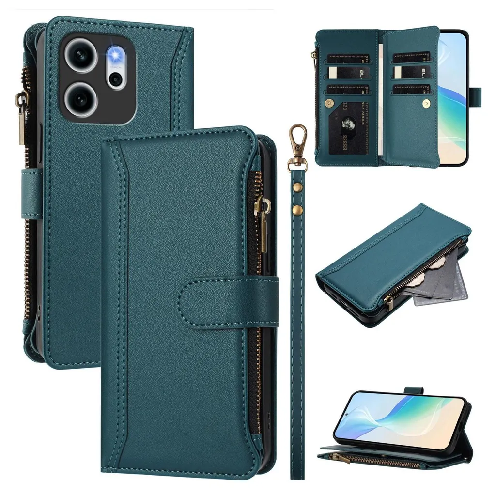 Custodia Business Oppo Reno 14 F: Ecopelle Verde, Wallet e Zip