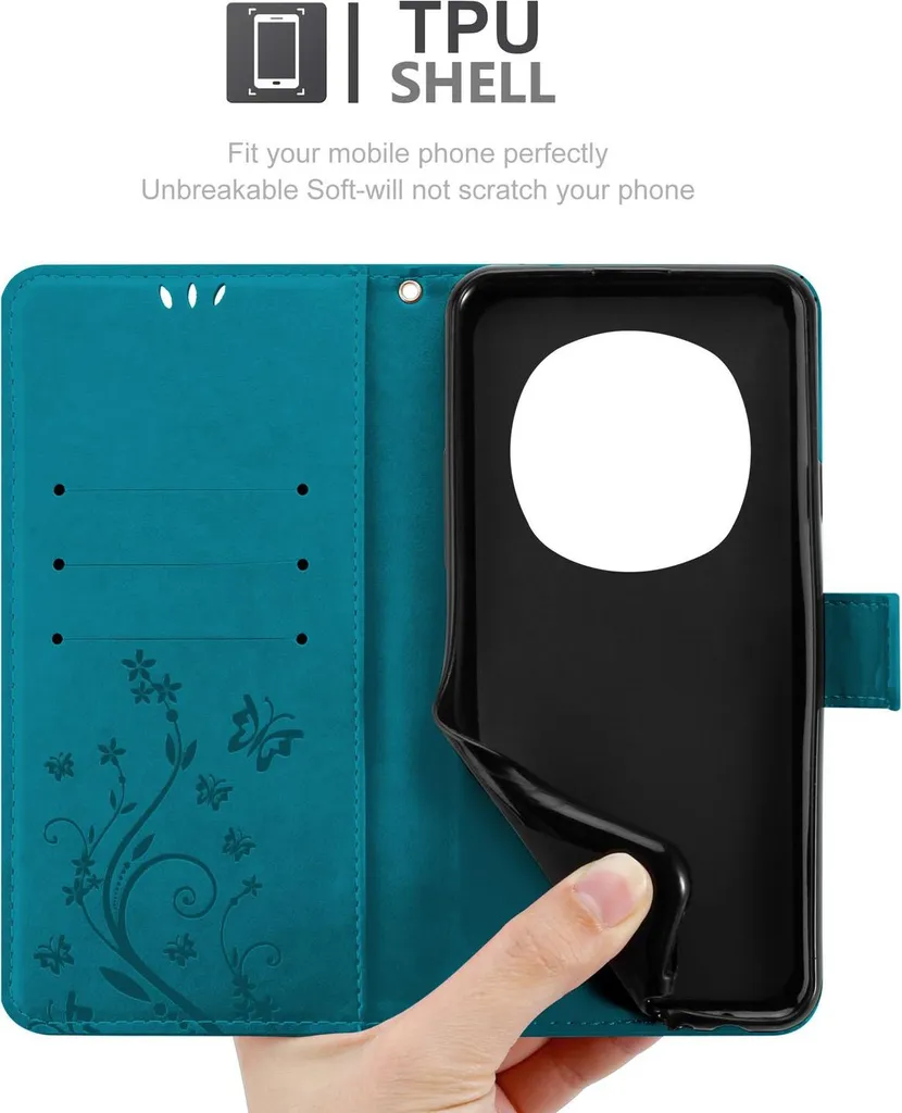 Custodia Libretto Honor Magic 7 Pro Cadorabo Blu Fiori Stand Carte - 5
