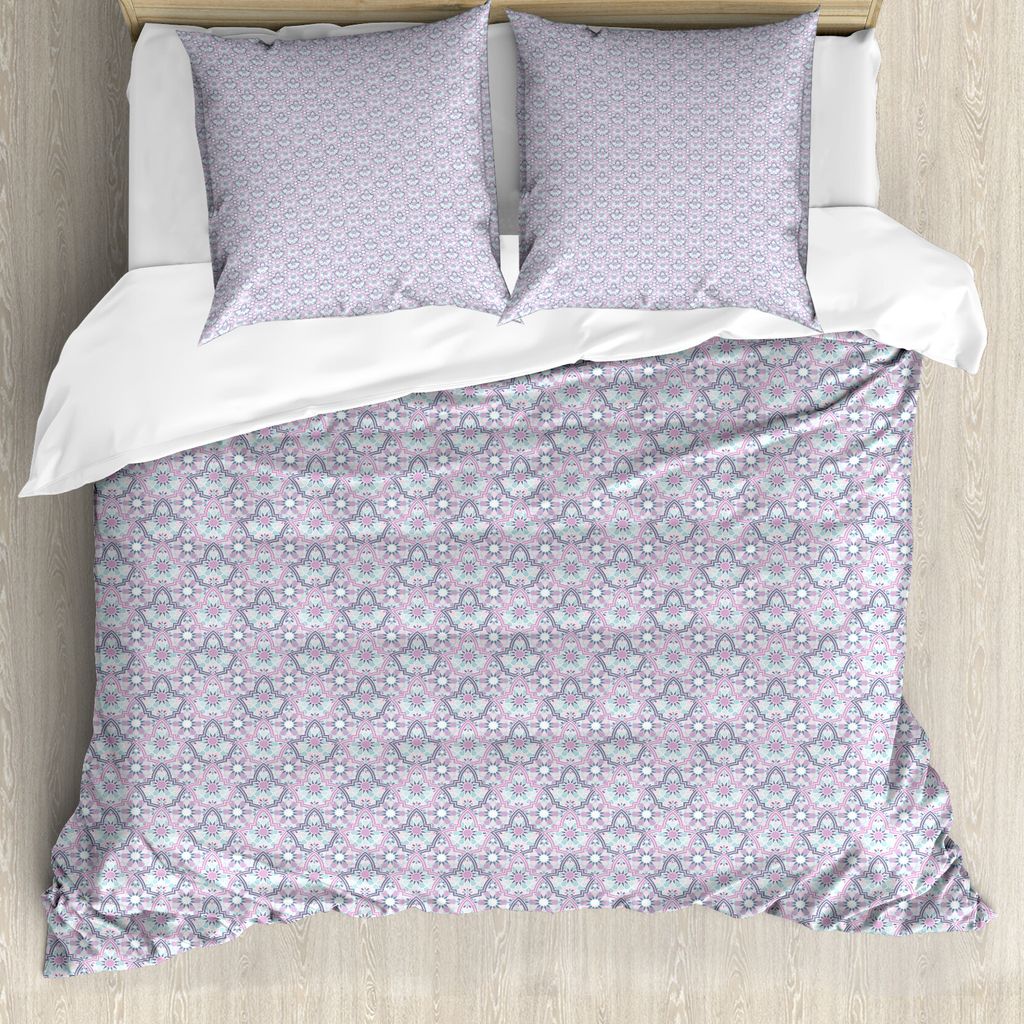 ABAKUHAUS marokkanisch Bettbezug Set für Einzelbetten, Pastelltöne Blumenmotiv, Milbensicher Allergiker geeignet mit Kissenbezug, 200 cm x 200 cm...