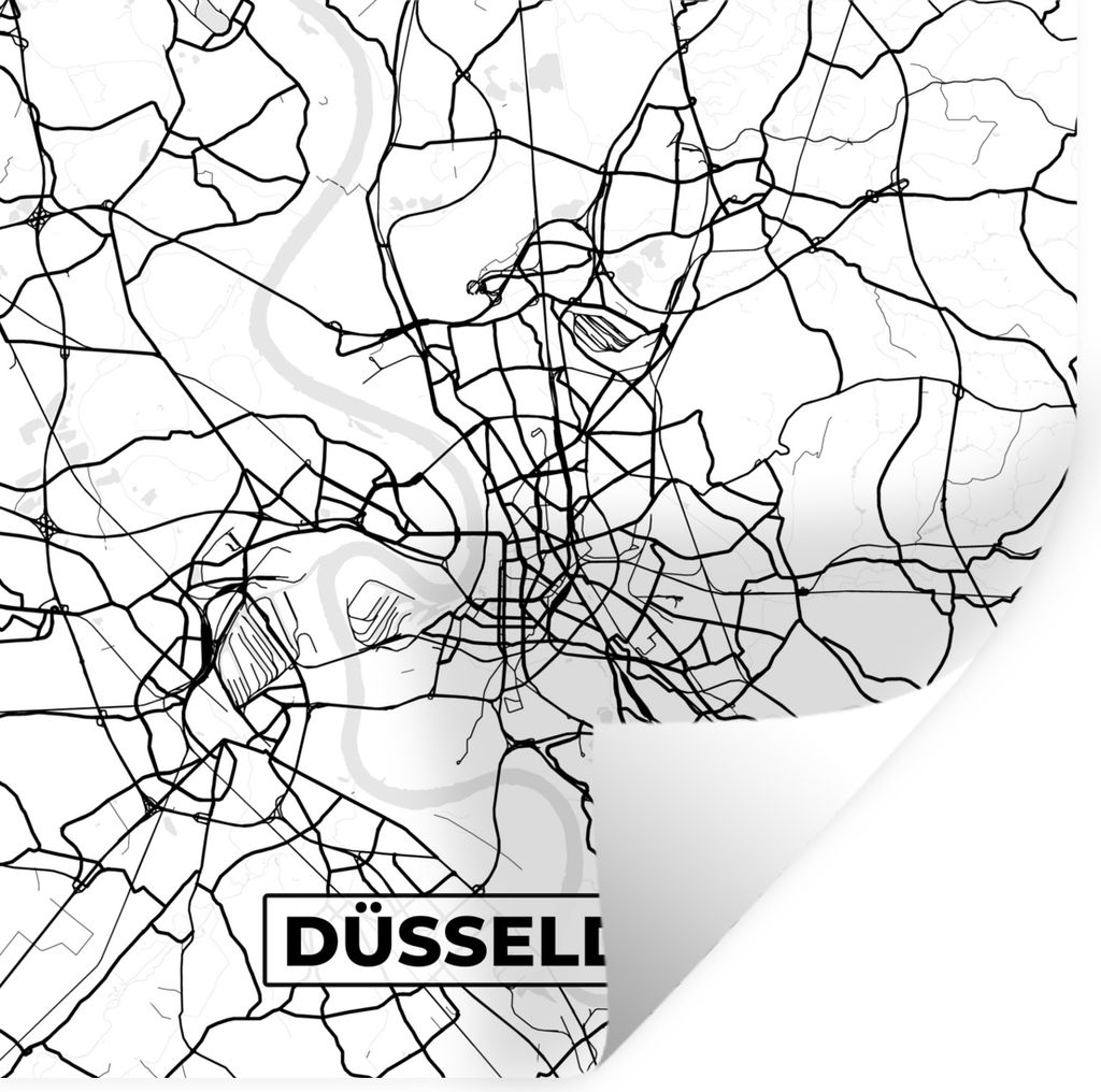 MuchoWow Wandtattoo Wandsticker Wandaufkleber Karte - Düsseldorf - Stadtplan 30x30 cm Selbstklebend und Repositionierbar - Repositionierbar - Wa...