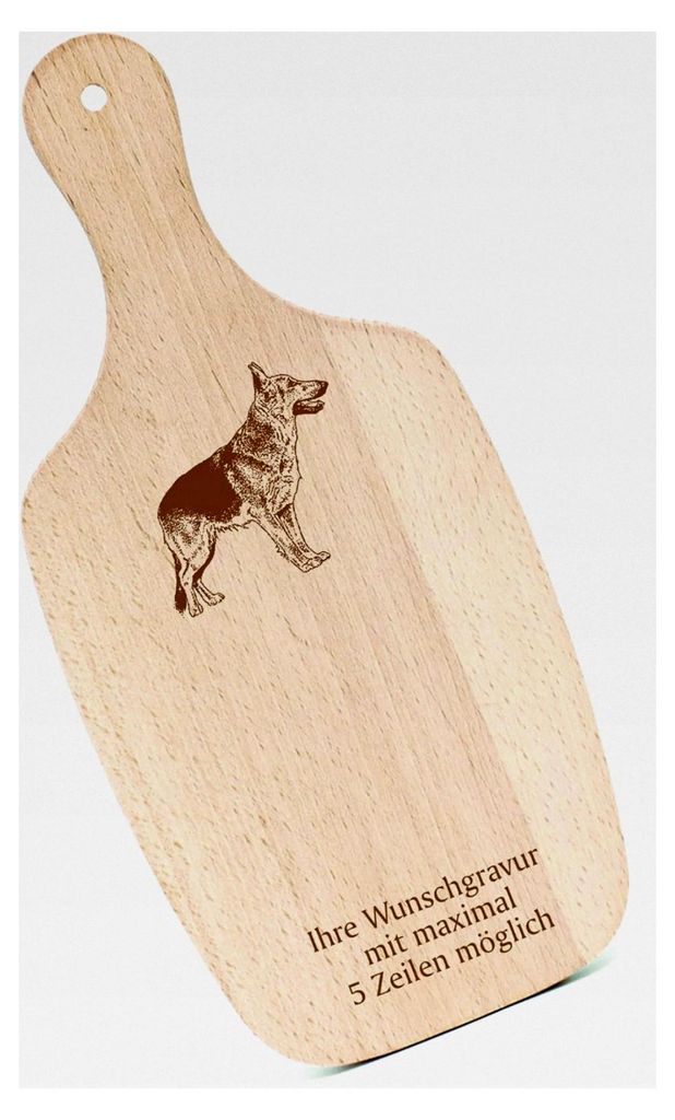 Schneidebrett Frühstücksbrettchen mit Gravur - Deutscher Schäferhund - mit Griff 330x150 Holzbrett Küche