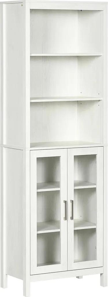 Colonne de salle de bain blanche avec vitrine et étagères de rangement