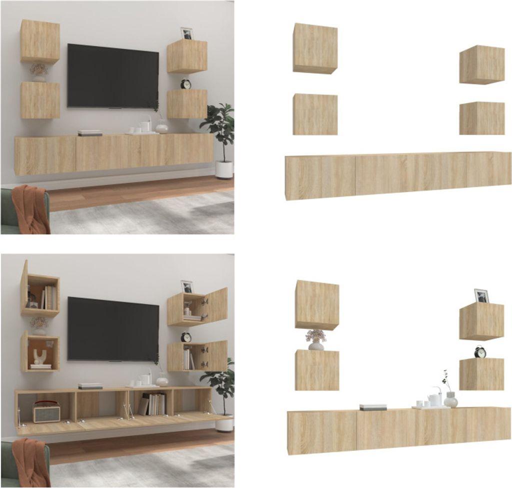 vidaXL 6 tlg. TV Schrank Set Sonoma Eiche Holzwerkstoff - Produktbild 