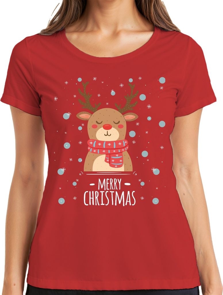 Merry Christmas Rentier Schnee - Weihnachten Weihnachtsgeschenk Christmas Damen T-Shirt, Rot, 3XL