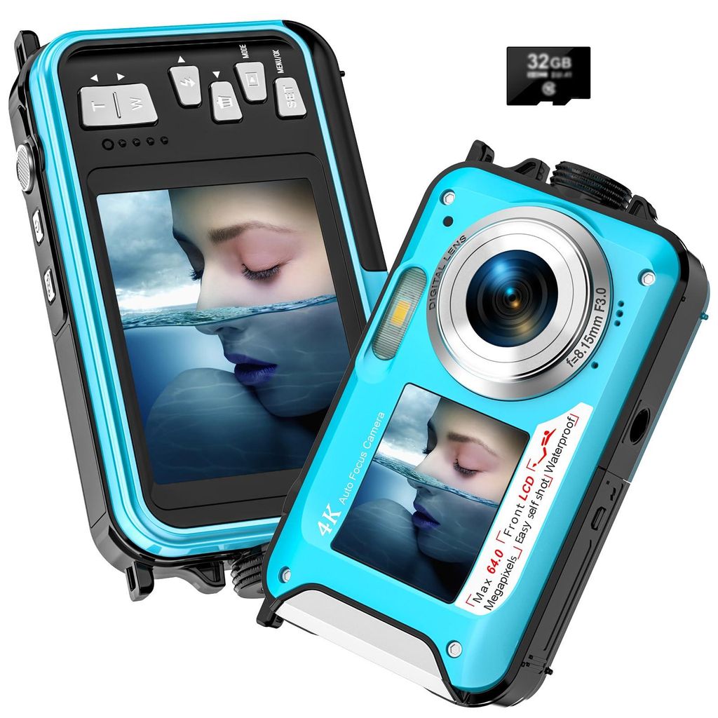 4K 64MP Unterwasserkamera, Wasserdichte Autofokus Produktbild 