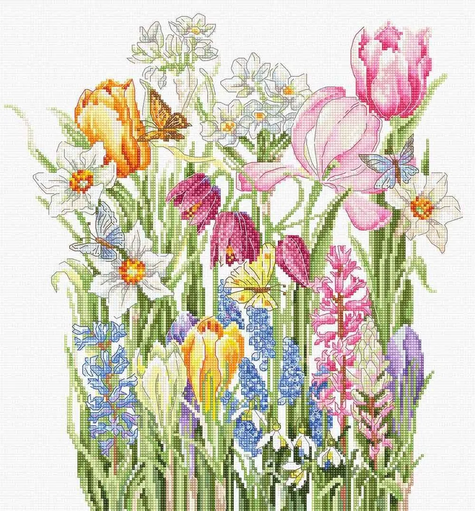 Kit Broderie Fleurs de Mars Luca-S Point de Croix avec Grille à Compter