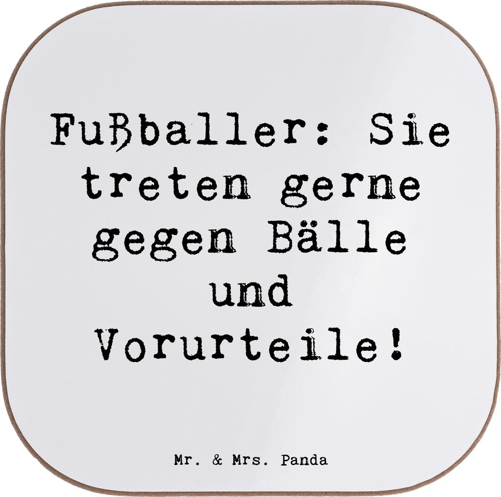 Mr. & Mrs. Panda Tischschoner Spruch Fußballer Vorurteile - Weiß - Geschenk, Coaster, Hingabe, Beruf, Untersetzer Tasse, Berufsalltag, gläserunt...