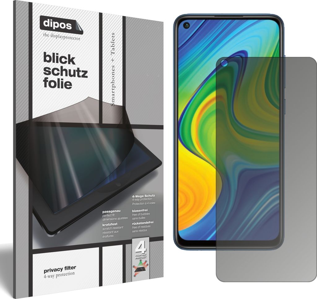 Schutzfolie für Xiaomi Redmi Note 9 mit Sichtschutz Blickschutz Folie
