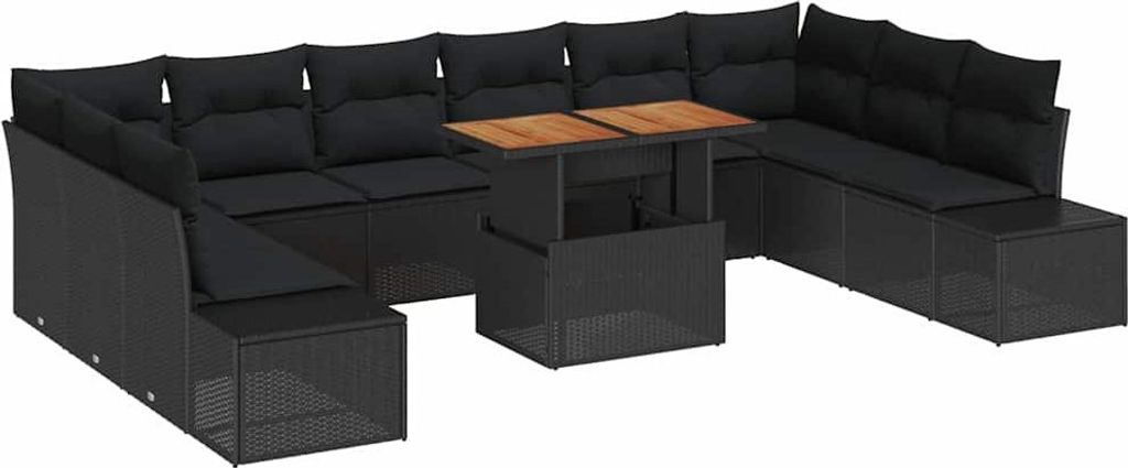 "WINTER SALE" Garten-Sofa-Set - elegantes Design - Sitzgruppe mit Sofa, Tisch - mit Speicher 11 pcs Schwarz Poly Rattan - Terassenmöbel NeuMöbel8...