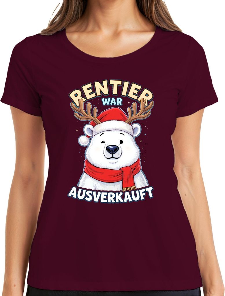 Rentier war t Eisbär mit Geweih Weihnachten Lustig Damen T-Shirt, Burgundy, S